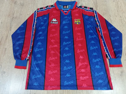 Espetacular Camisa do Barcelona - Home - 1995/1997 - Giovanni - Mangas Longas